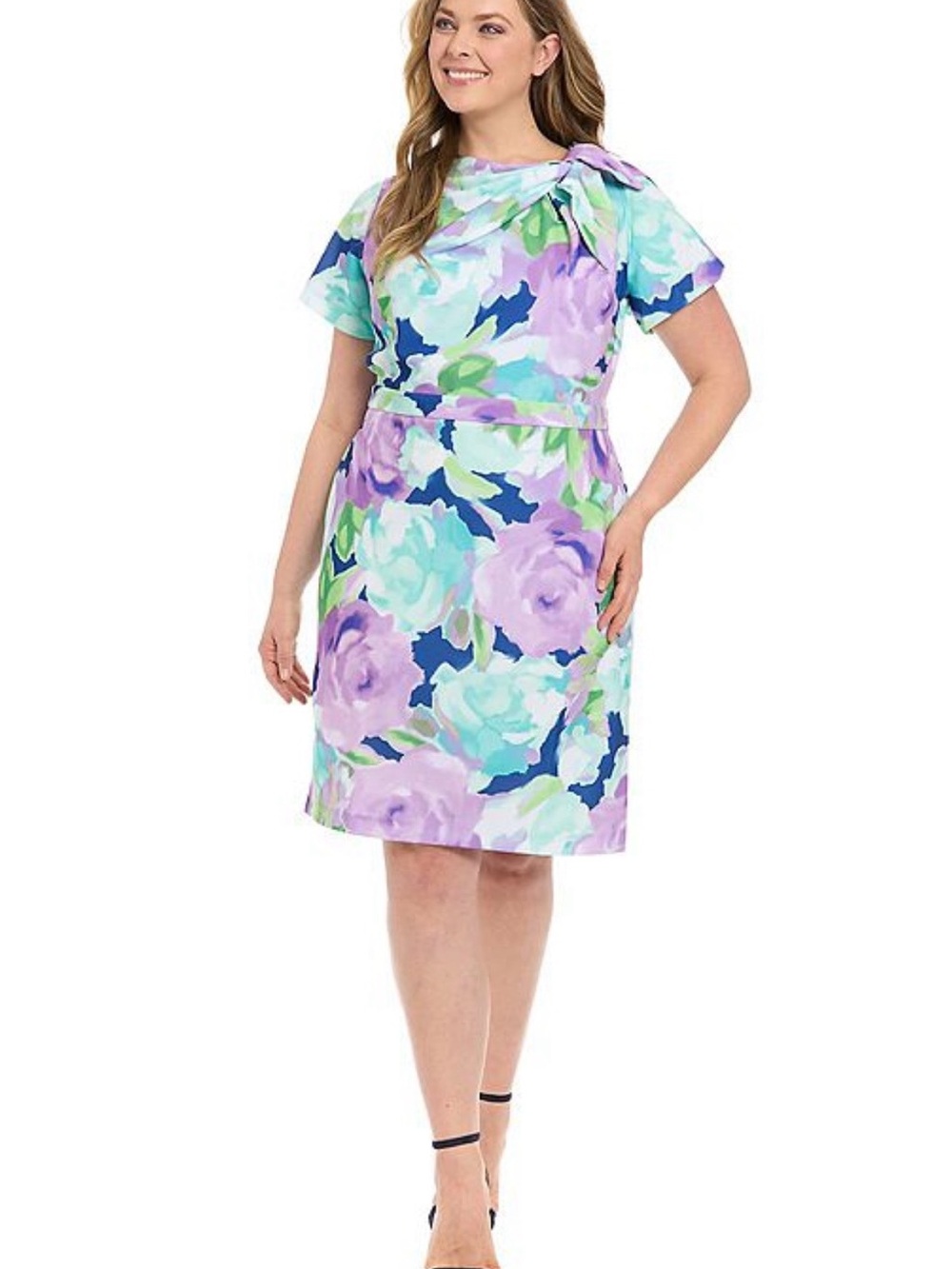 London Times Floral Shift Dress in Lavender and Aqua Sz 18w nwt